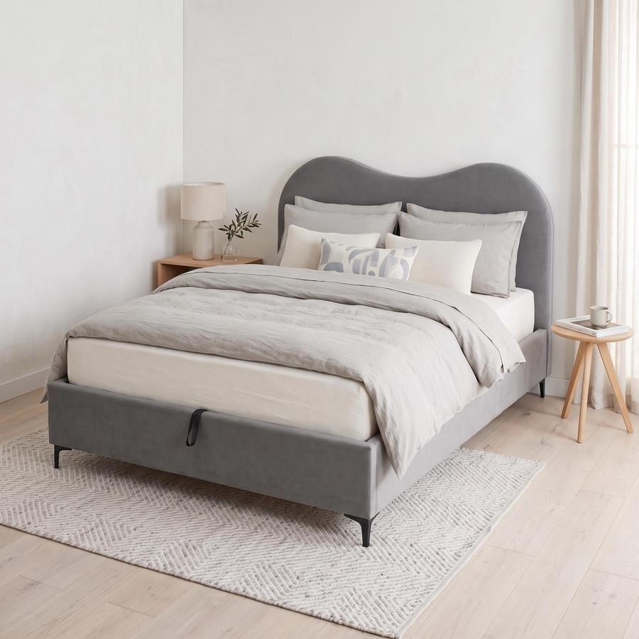 Letto matrimoniale imbottito grigio con contenitore 160x200 cm - Lyra