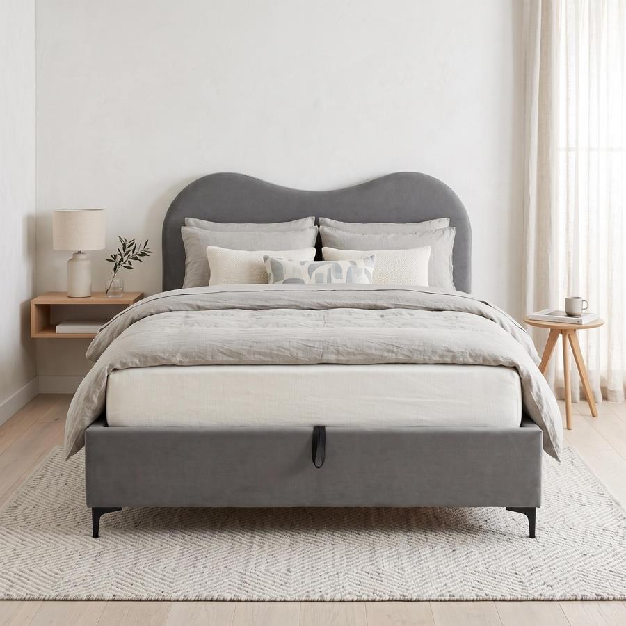 Letto matrimoniale imbottito grigio con contenitore 160x200 cm - Lyra