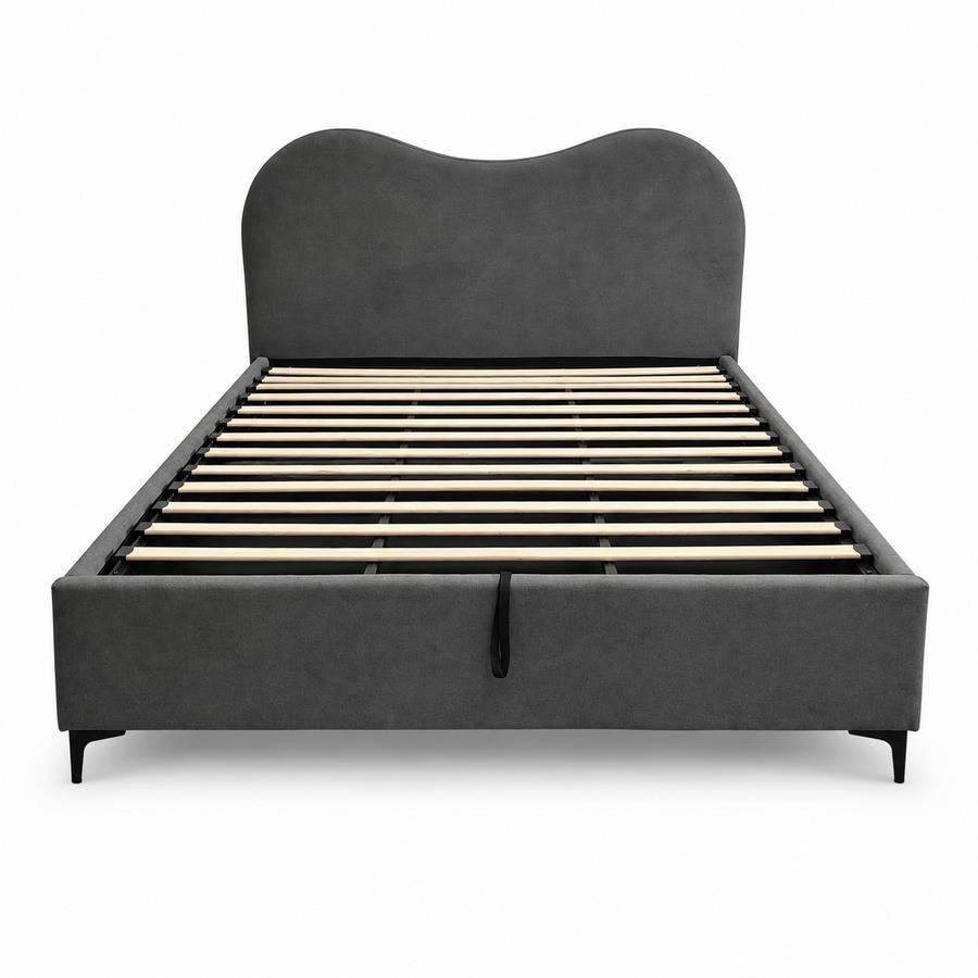 Letto matrimoniale imbottito grigio con contenitore 160x200 cm - Lyra