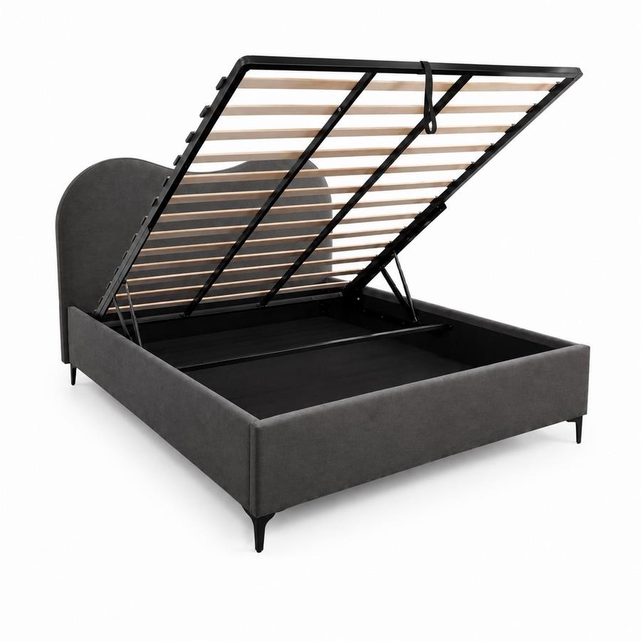 Letto matrimoniale imbottito grigio con contenitore 160x200 cm - Lyra