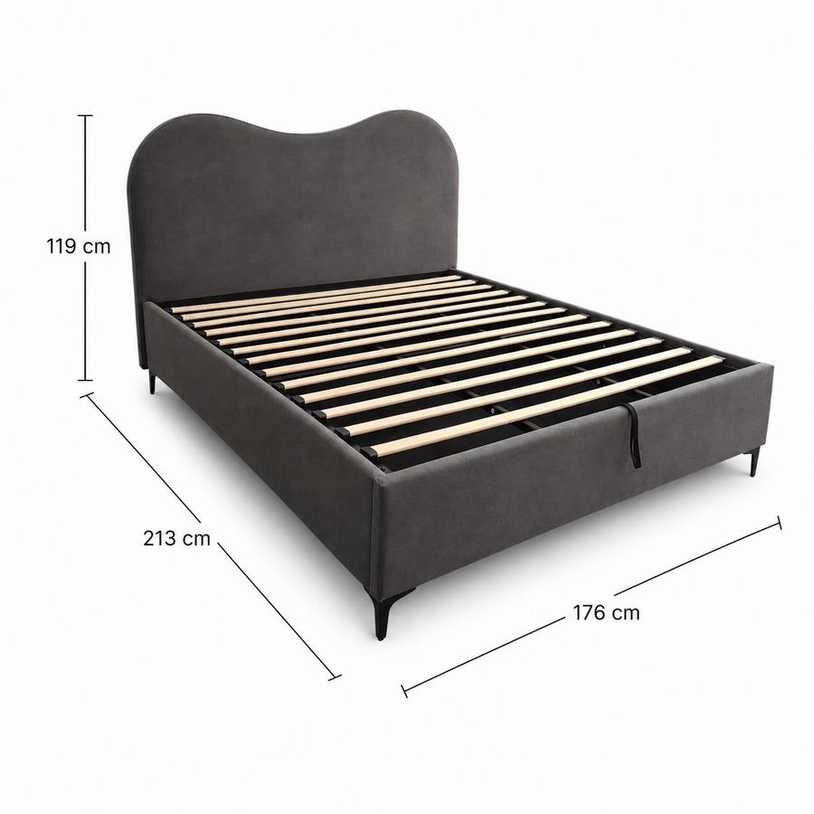 Letto matrimoniale imbottito grigio con contenitore 160x200 cm - Lyra