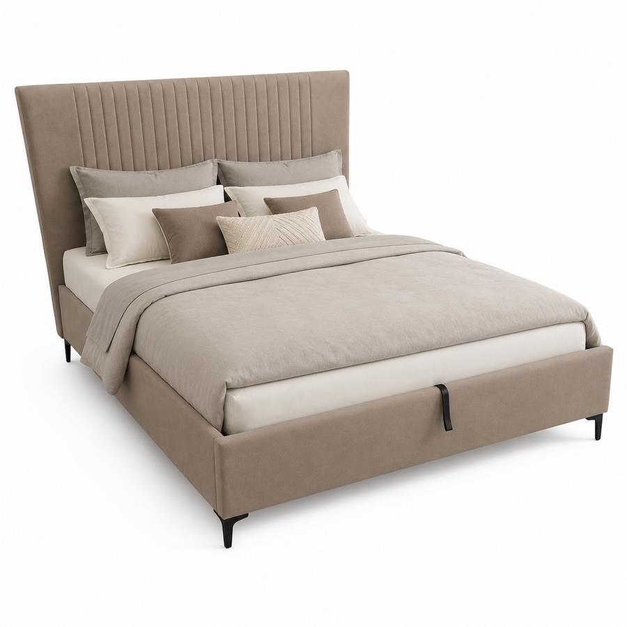 Letto matrimoniale imbottito tortora con contenitore 160x200 cm - Argo