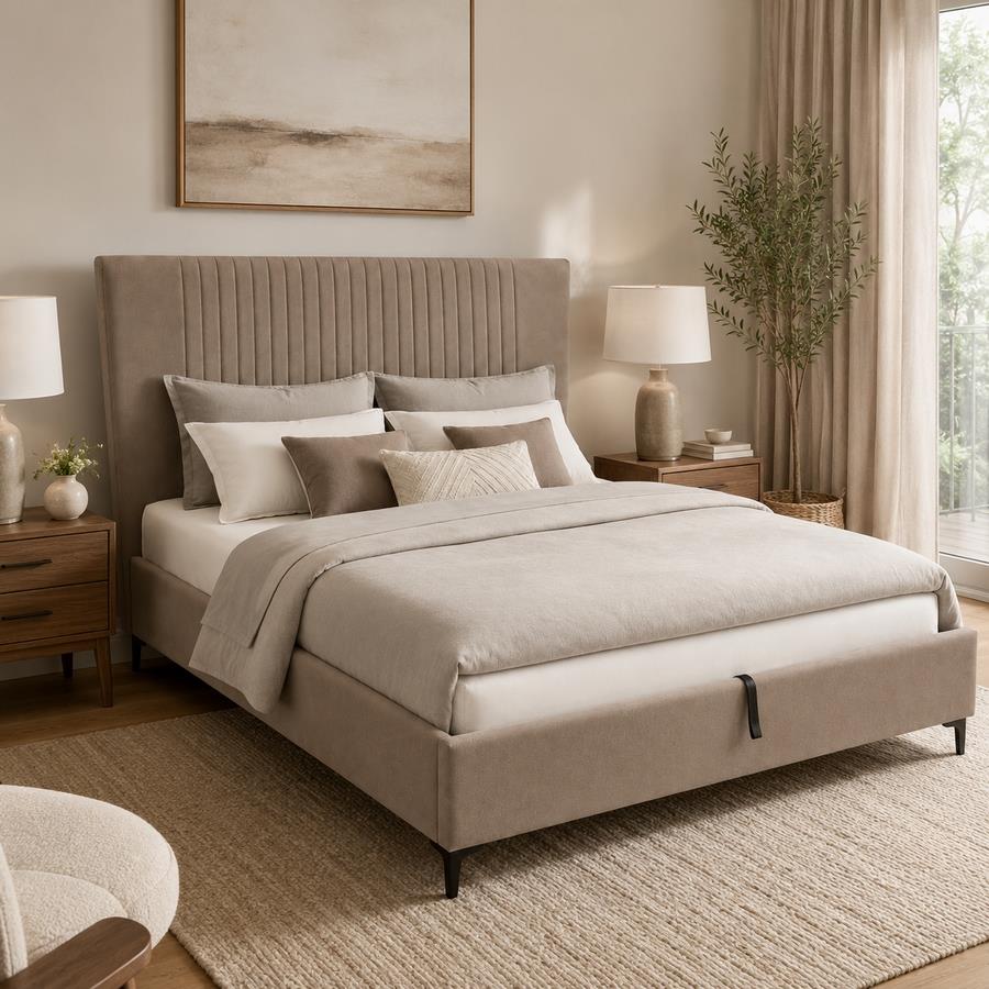 Letto matrimoniale imbottito tortora con contenitore 160x200 cm - Argo