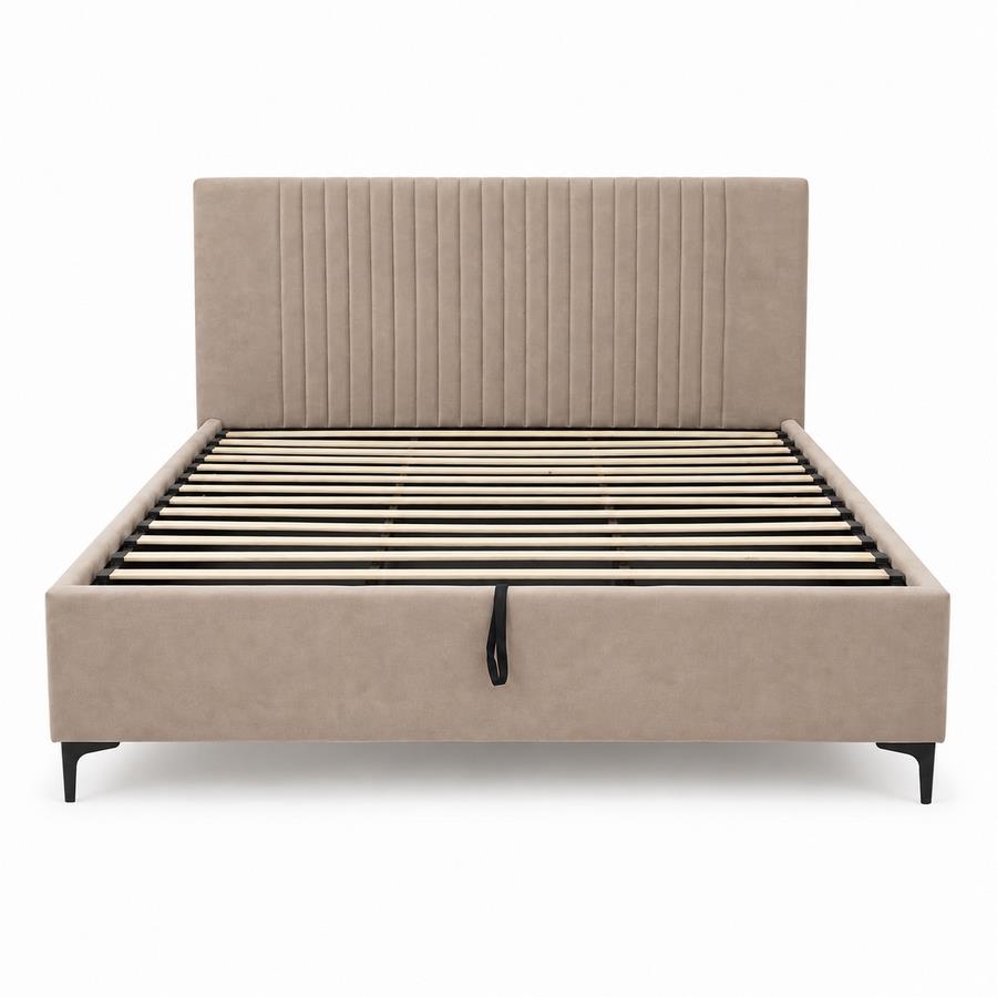 Letto matrimoniale imbottito tortora con contenitore 160x200 cm - Argo