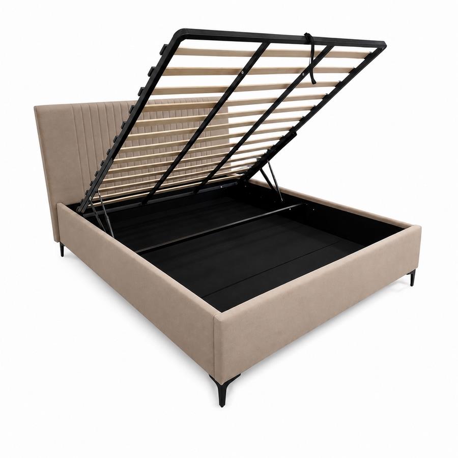 Letto matrimoniale imbottito tortora con contenitore 160x200 cm - Argo