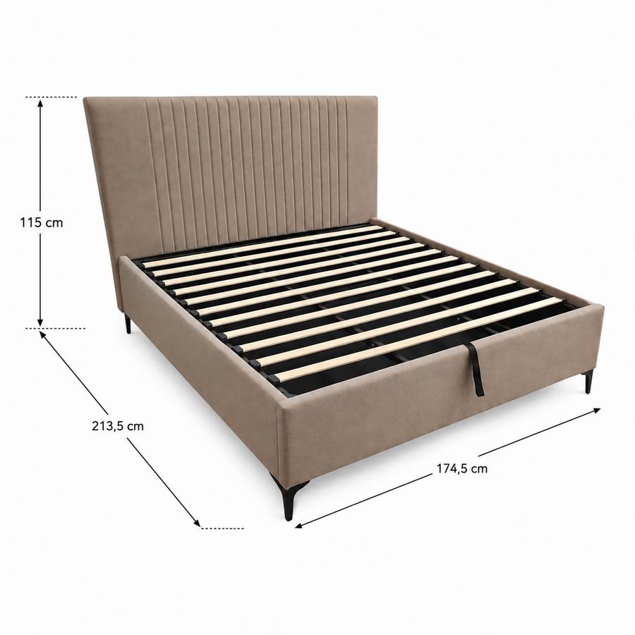 Letto matrimoniale imbottito tortora con contenitore 160x200 cm - Argo