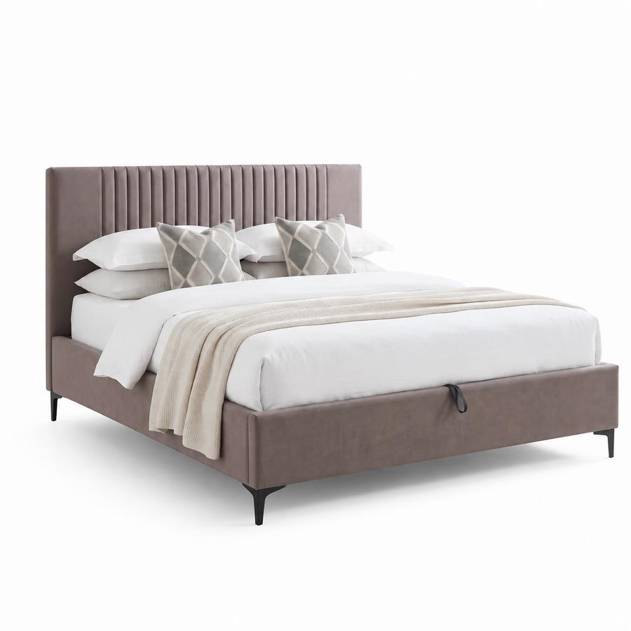 Letto matrimoniale imbottito marrone con contenitore 160x200 cm - Argo