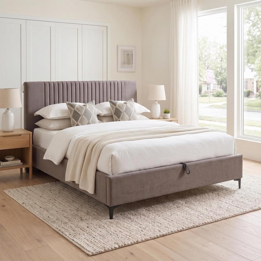 Letto matrimoniale imbottito marrone con contenitore 160x200 cm - Argo