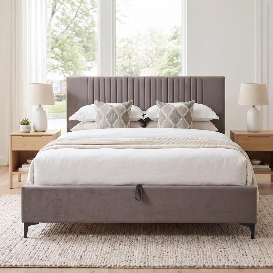 Letto matrimoniale imbottito marrone con contenitore 160x200 cm - Argo