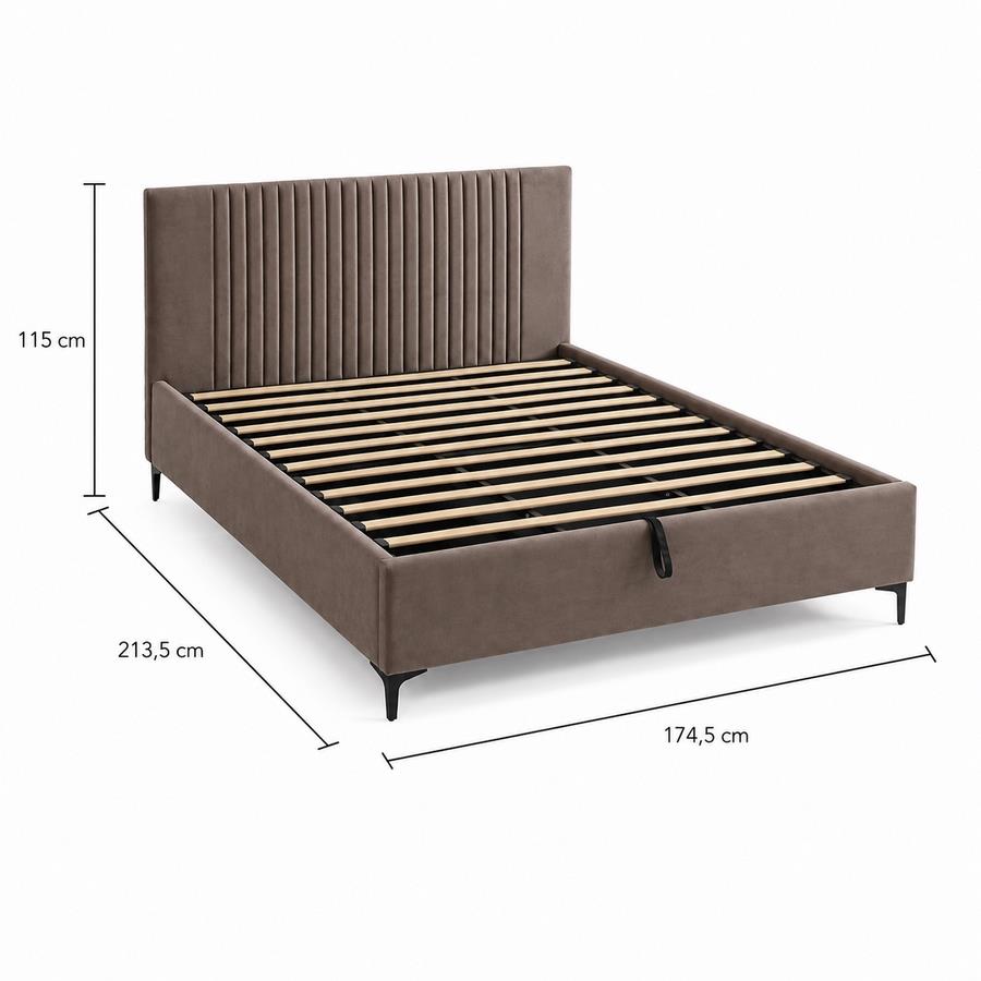 Letto matrimoniale imbottito marrone con contenitore 160x200 cm - Argo