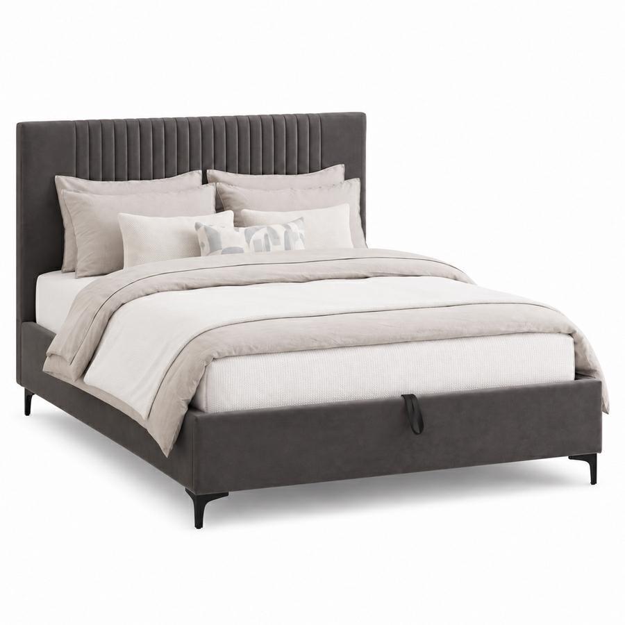 Letto matrimoniale imbottito grigio con contenitore 160x200 cm- Argo