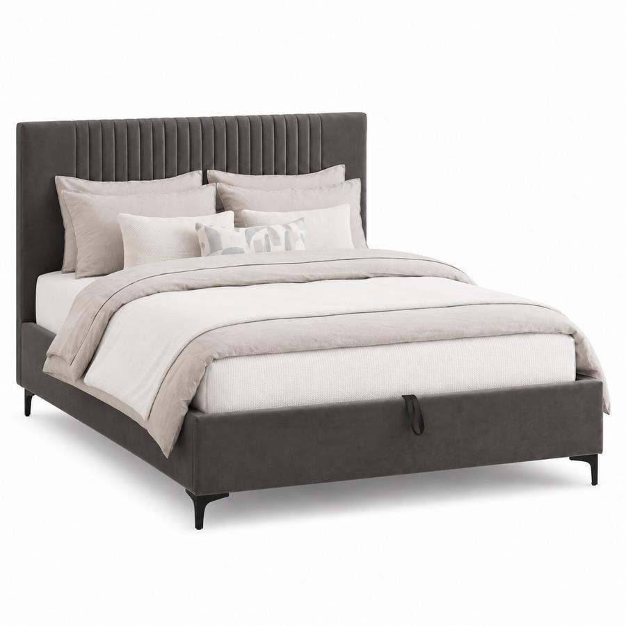 Letto matrimoniale imbottito grigio con contenitore 160x200 cm- Argo