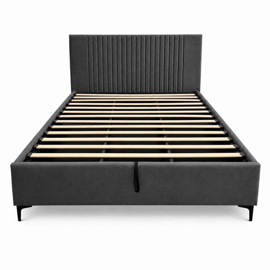 Letto matrimoniale imbottito grigio con contenitore 160x200 cm- Argo