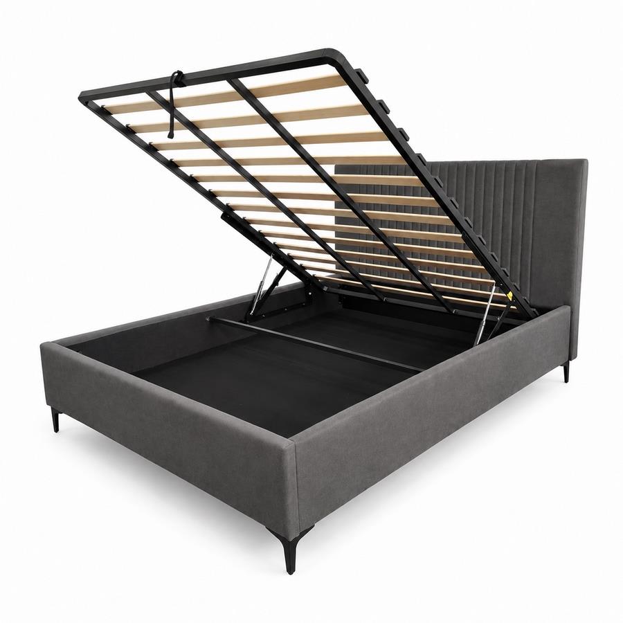 Letto matrimoniale imbottito grigio con contenitore 160x200 cm- Argo