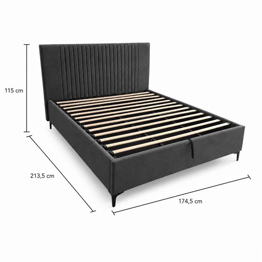 Letto matrimoniale imbottito grigio con contenitore 160x200 cm- Argo