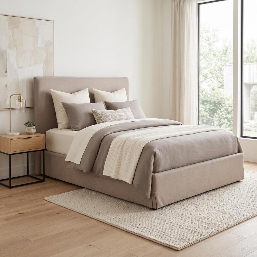 Letto matrimoniale imbottito tortora con contenitore 160x200 cm - Dream