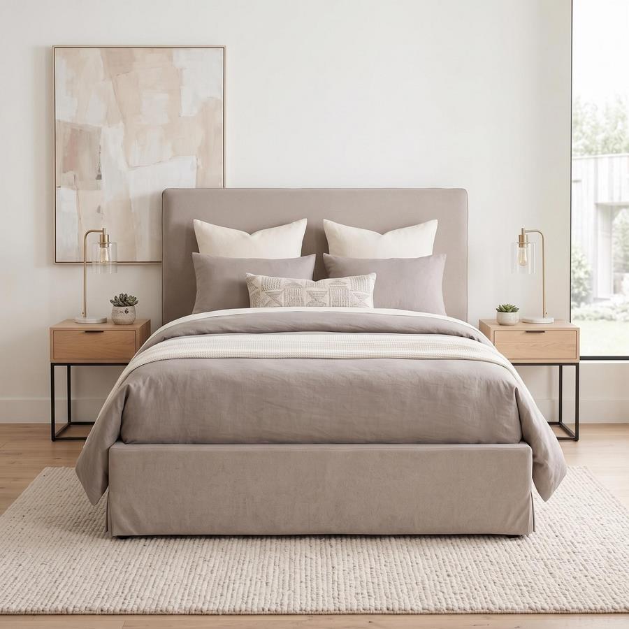 Letto matrimoniale imbottito tortora con contenitore 160x200 cm - Dream