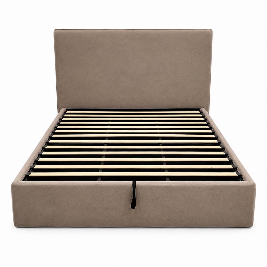 Letto matrimoniale imbottito tortora con contenitore 160x200 cm - Dream