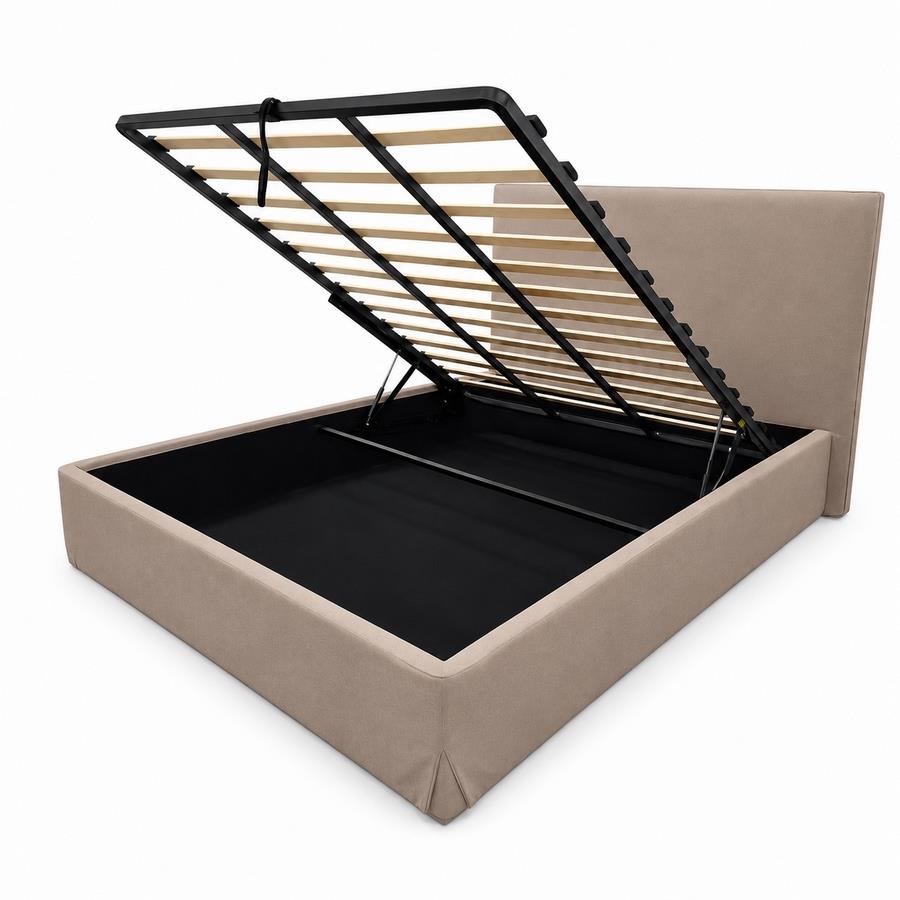 Letto matrimoniale imbottito tortora con contenitore 160x200 cm - Dream