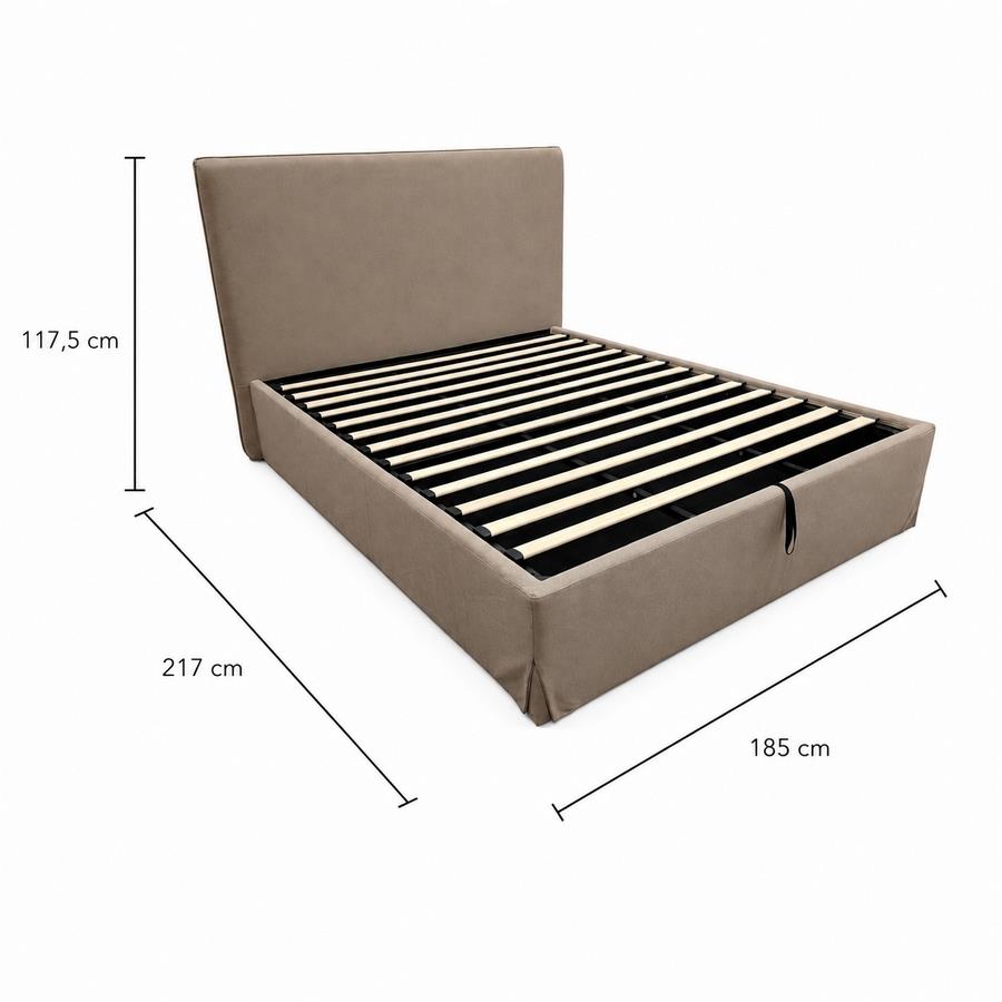 Letto matrimoniale imbottito tortora con contenitore 160x200 cm - Dream