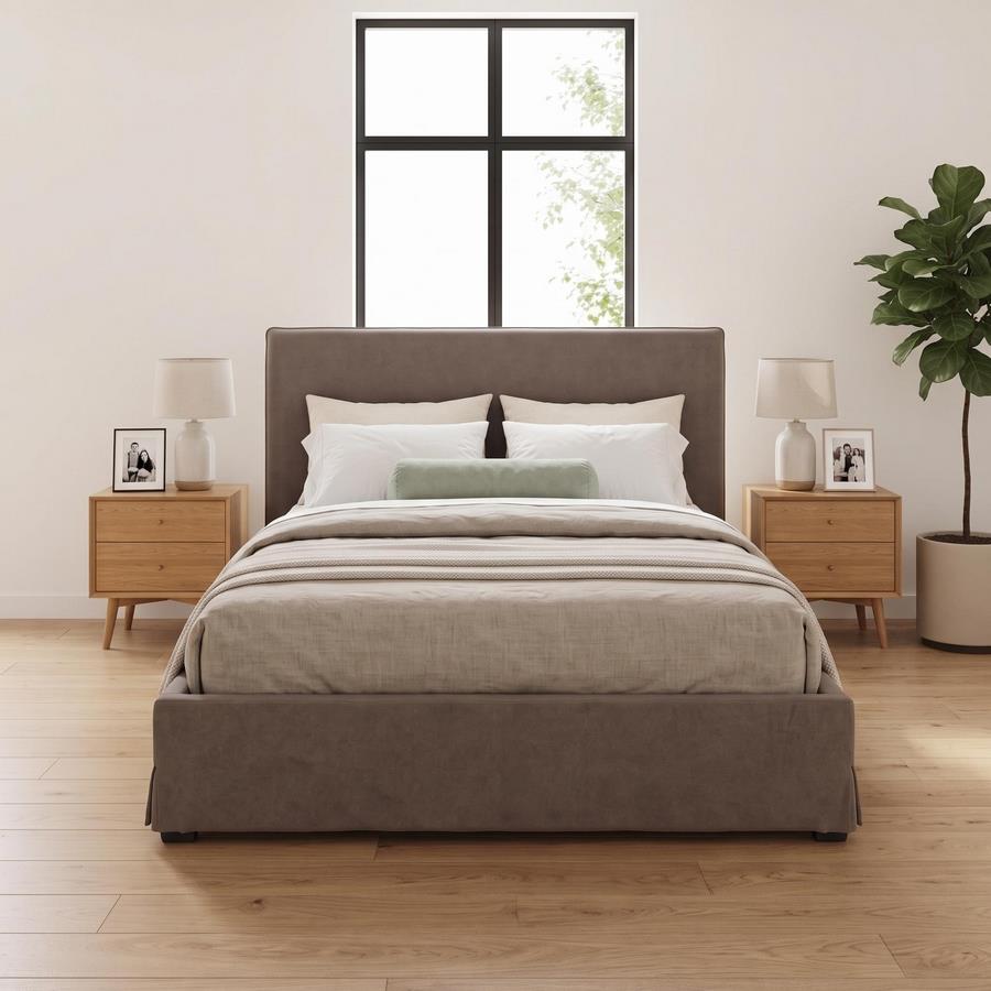 Letto matrimoniale imbottito marrone con contenitore 160x200 cm - Dream