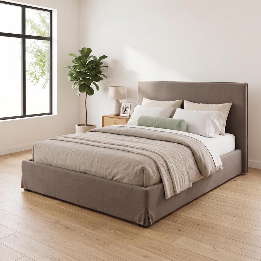 Letto matrimoniale imbottito marrone con contenitore 160x200 cm - Dream