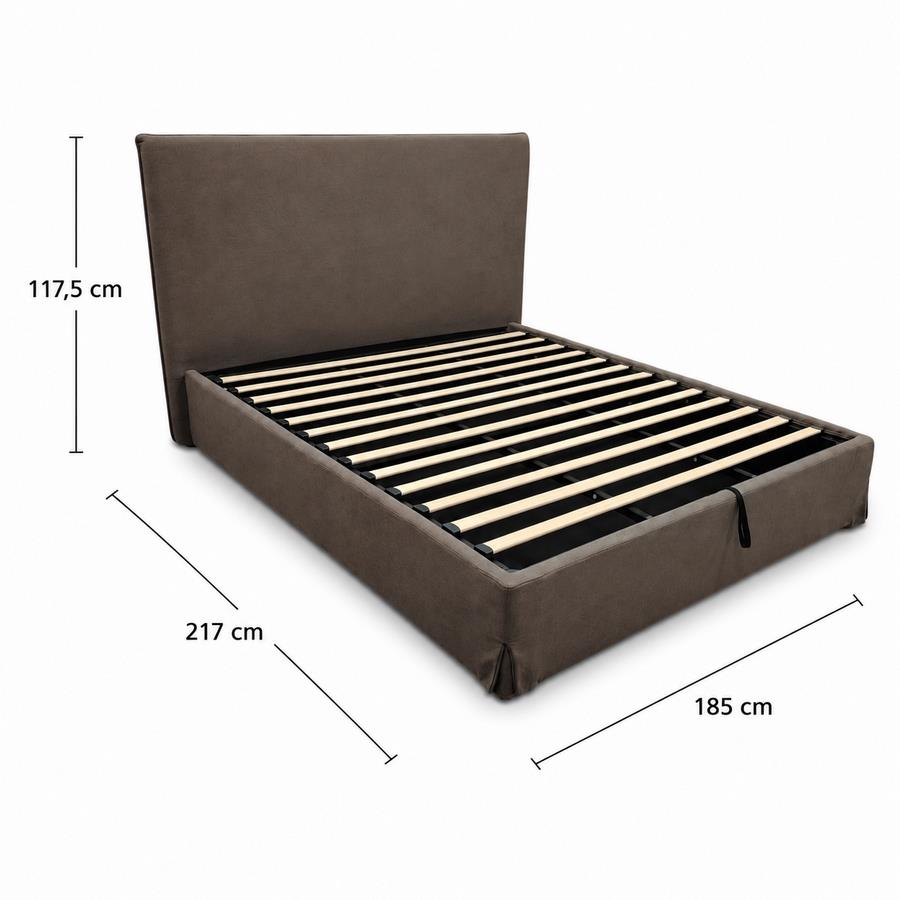 Letto matrimoniale imbottito marrone con contenitore 160x200 cm - Dream