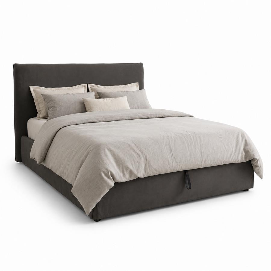Letto matrimoniale imbottito grigio con contenitore 160x200 cm - Dream