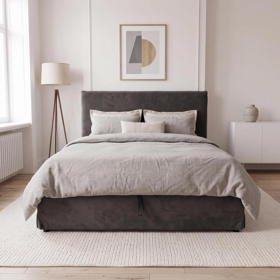 Letto matrimoniale imbottito grigio con contenitore 160x200 cm - Dream