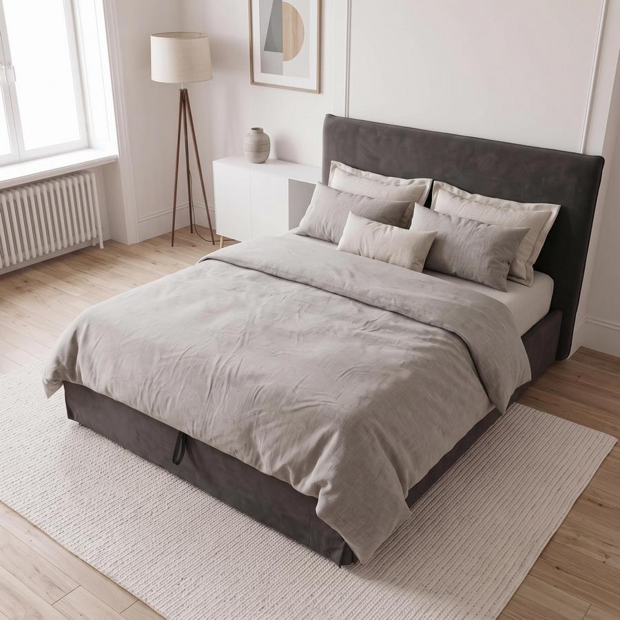 Letto matrimoniale imbottito grigio con contenitore 160x200 cm - Dream