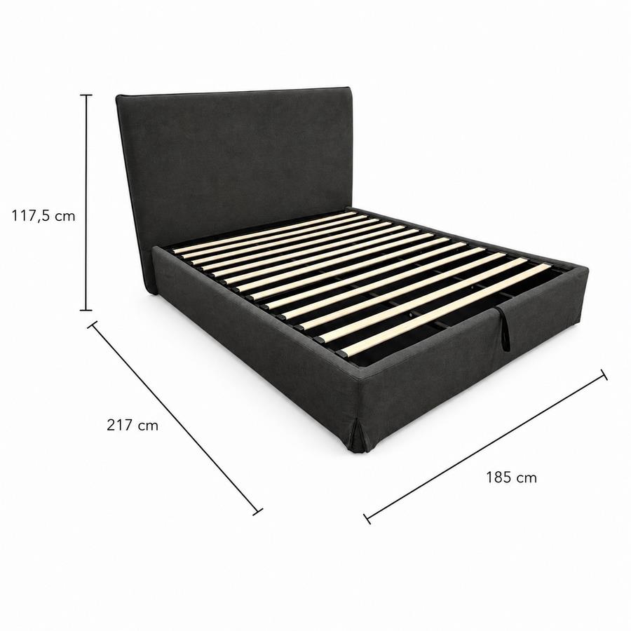 Letto matrimoniale imbottito grigio con contenitore 160x200 cm - Dream