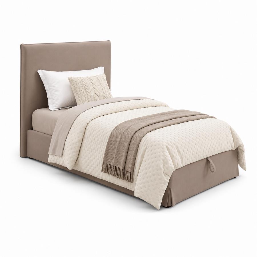 Letto singolo imbottito tortora con contenitore 80x200 cm - Dream