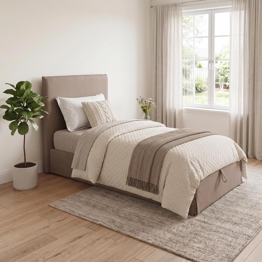 Letto singolo imbottito tortora con contenitore 80x200 cm - Dream