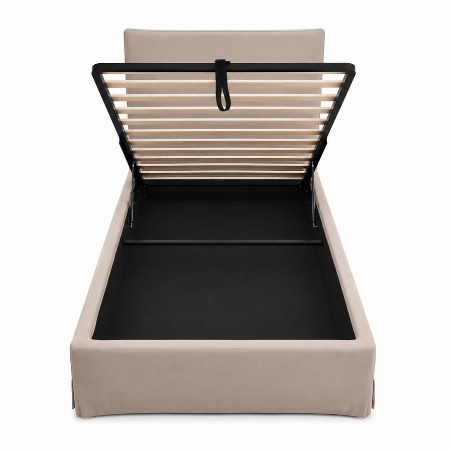 Letto singolo imbottito tortora con contenitore 80x200 cm - Dream