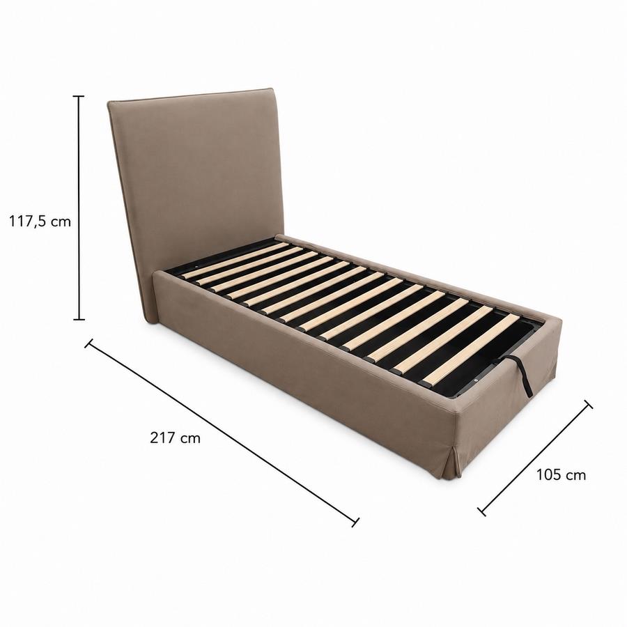 Letto singolo imbottito tortora con contenitore 80x200 cm - Dream