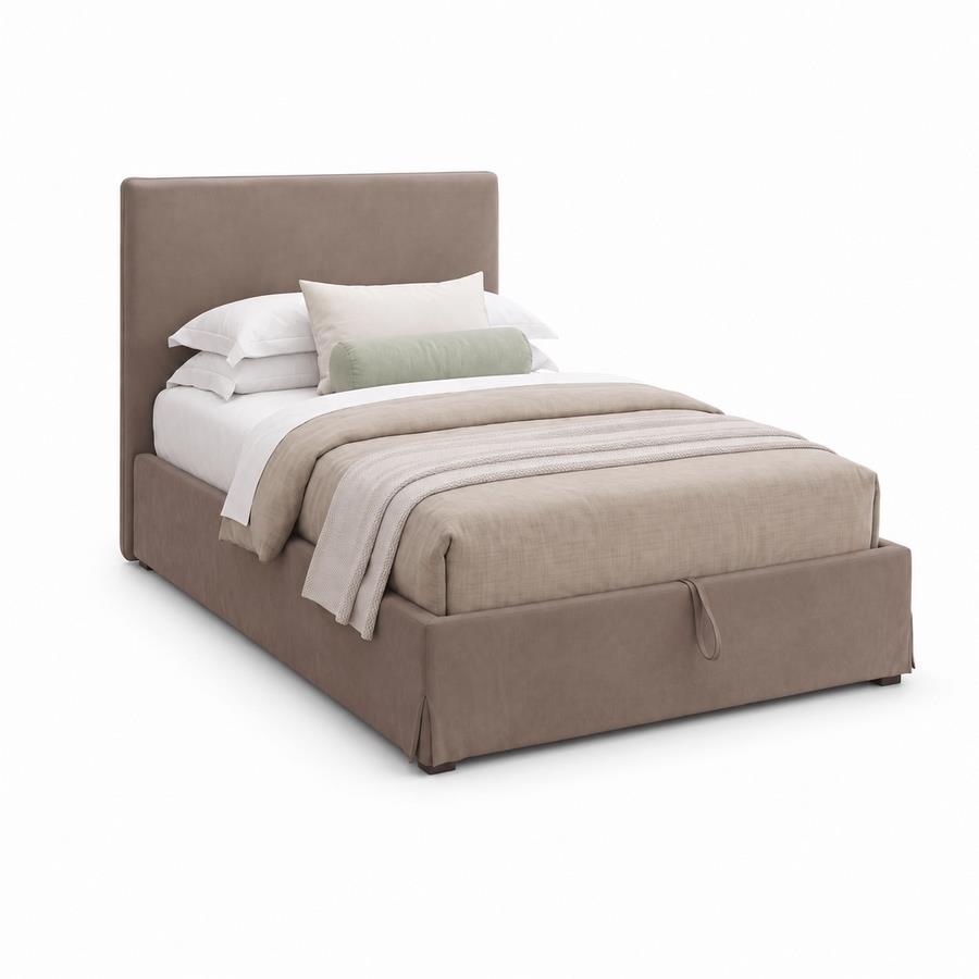 Letto singolo imbottito marrone con contenitore 80x200 cm - Dream