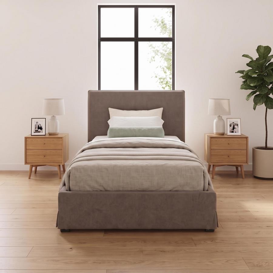 Letto singolo imbottito marrone con contenitore 80x200 cm - Dream
