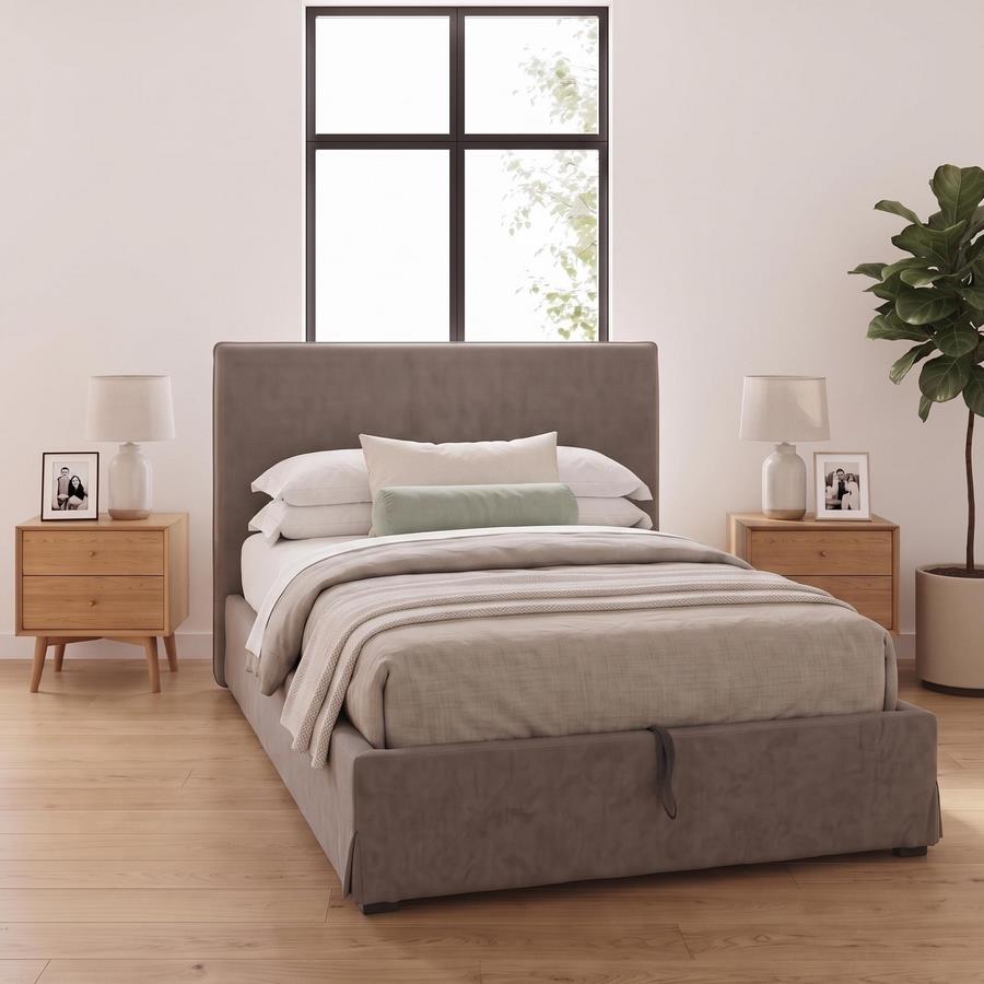 Letto singolo imbottito marrone con contenitore 80x200 cm - Dream