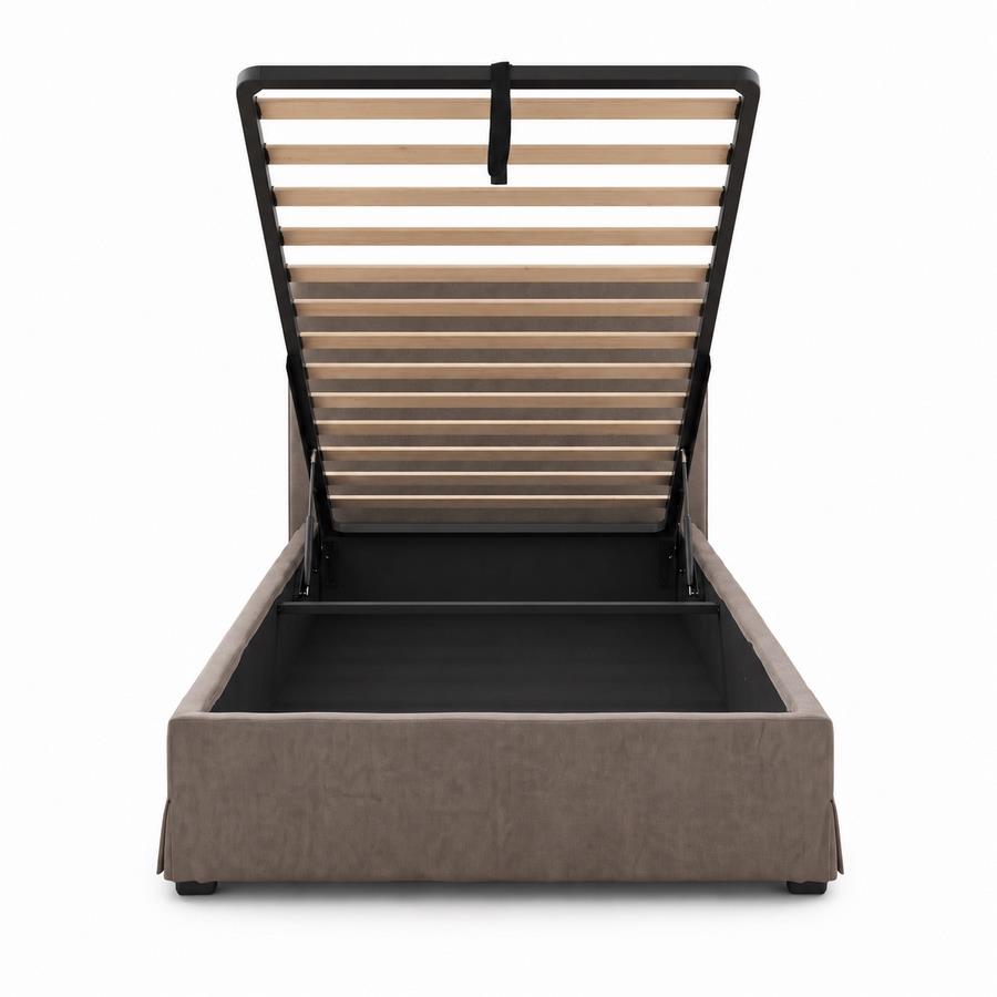 Letto singolo imbottito marrone con contenitore 80x200 cm - Dream