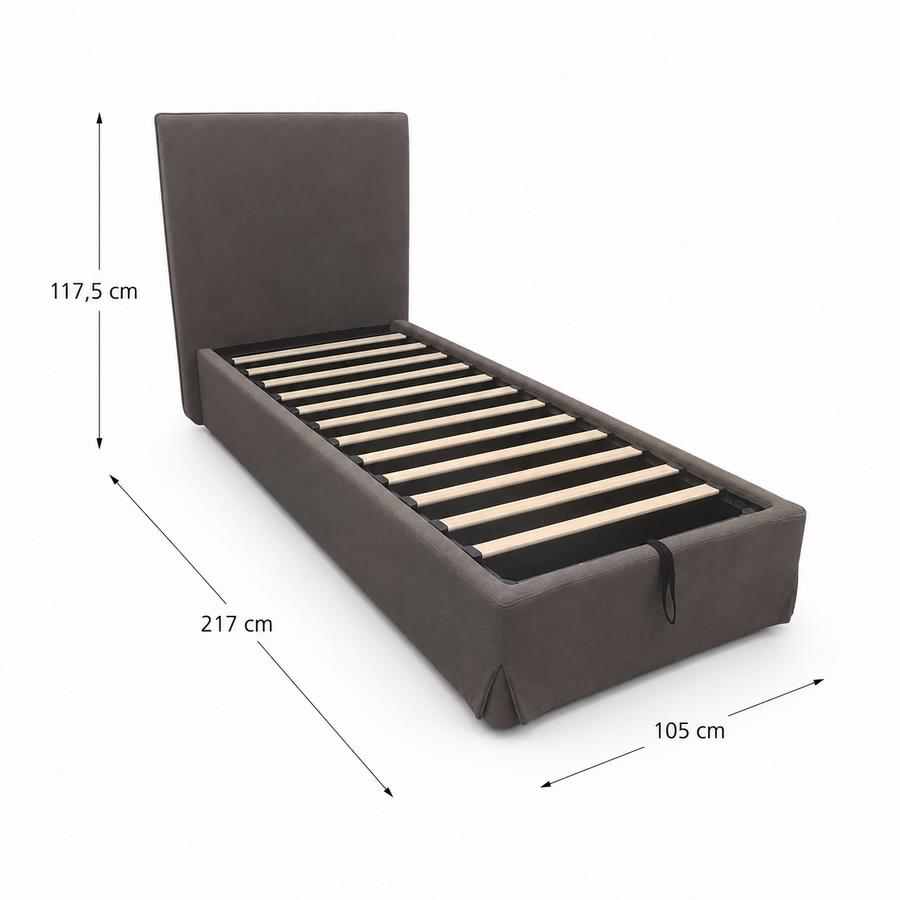 Letto singolo imbottito marrone con contenitore 80x200 cm - Dream