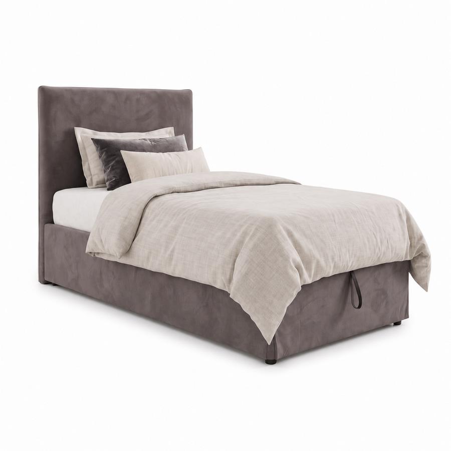 Letto singolo imbottito grigio con contenitore 80x200 cm - Dream