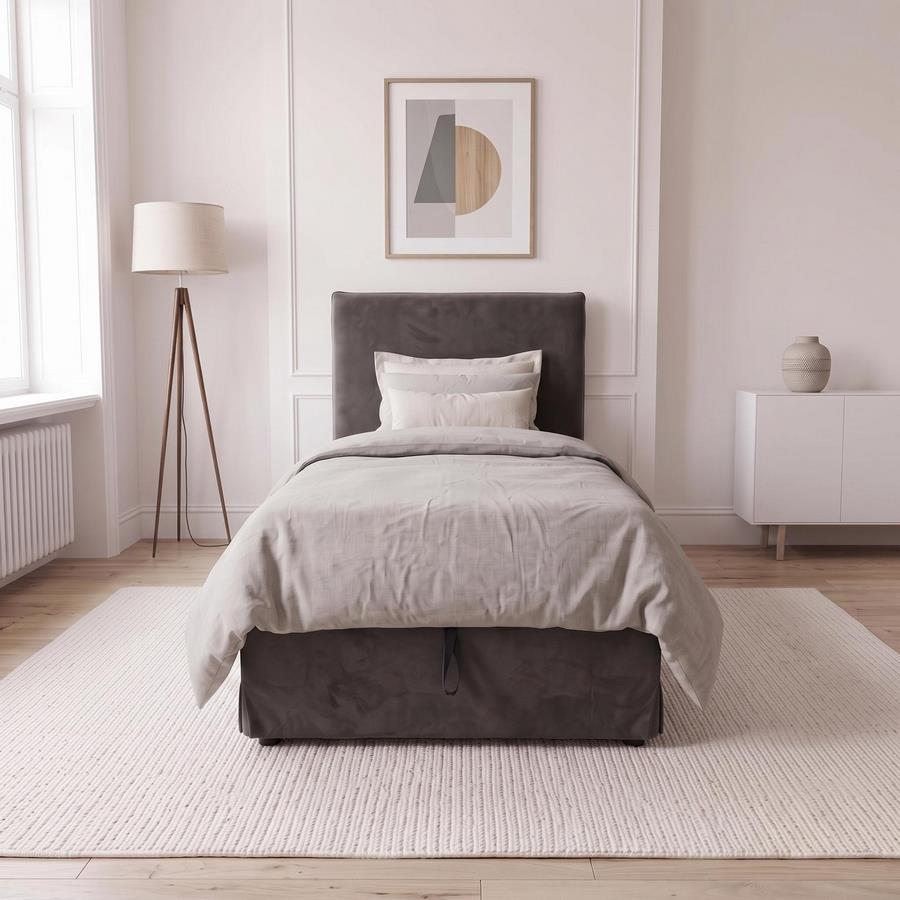 Letto singolo imbottito grigio con contenitore 80x200 cm - Dream