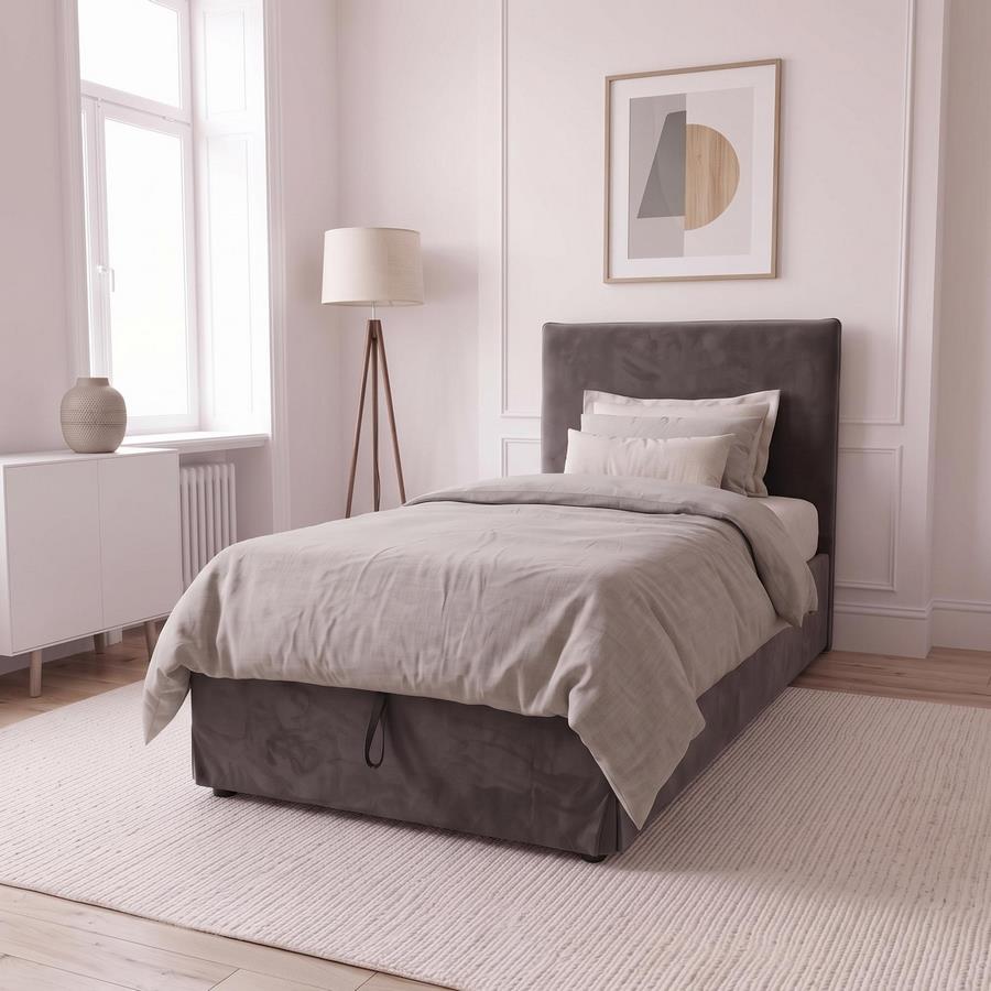 Letto singolo imbottito grigio con contenitore 80x200 cm - Dream