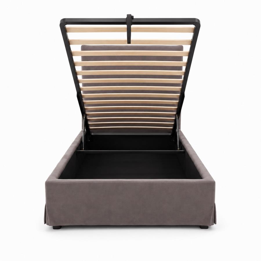 Letto singolo imbottito grigio con contenitore 80x200 cm - Dream
