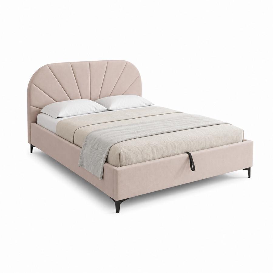 Letto matrimoniale imbottito tortora con contenitore 160x200 cm - Orion