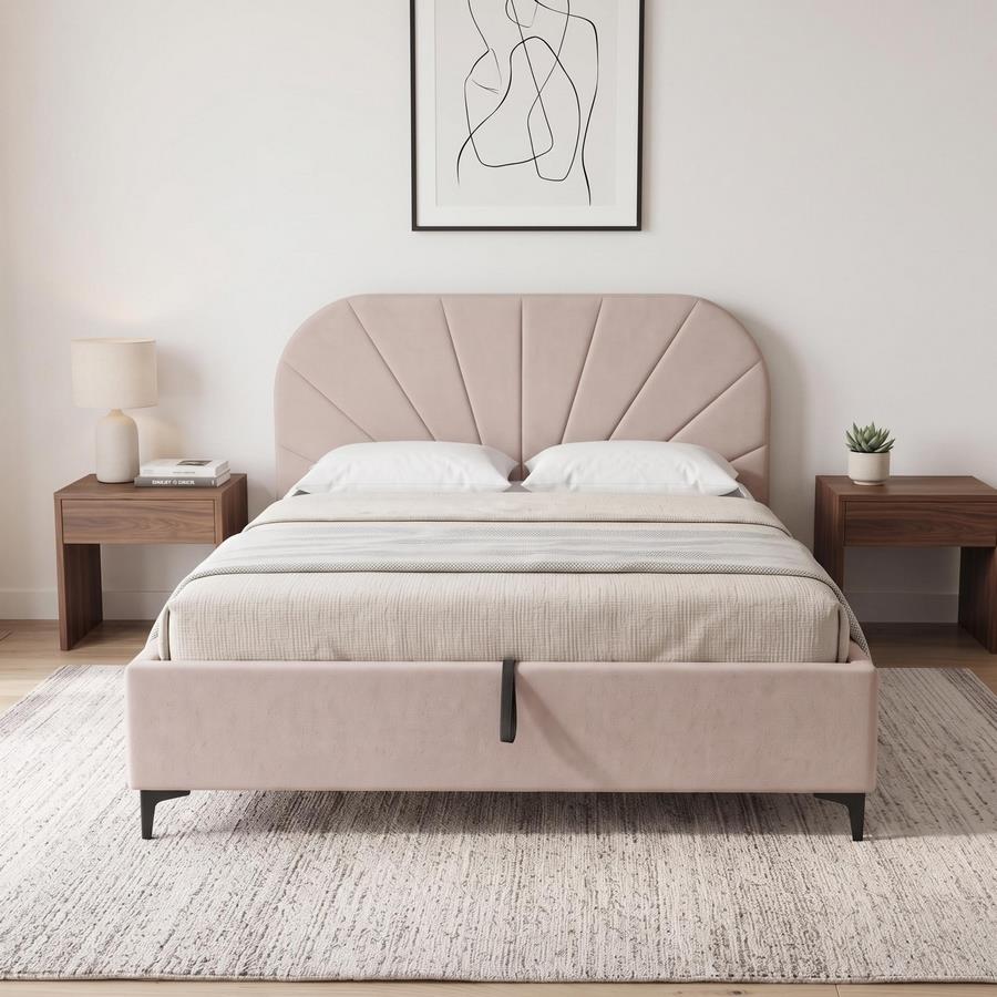 Letto matrimoniale imbottito tortora con contenitore 160x200 cm - Orion
