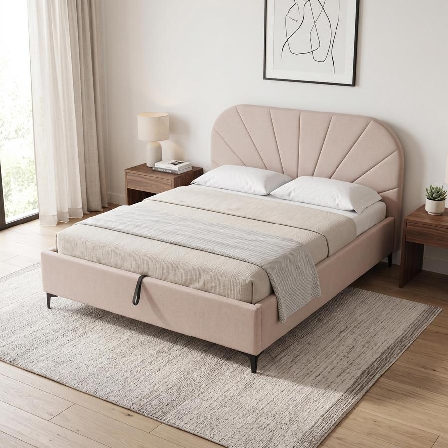 Letto matrimoniale imbottito tortora con contenitore 160x200 cm - Orion