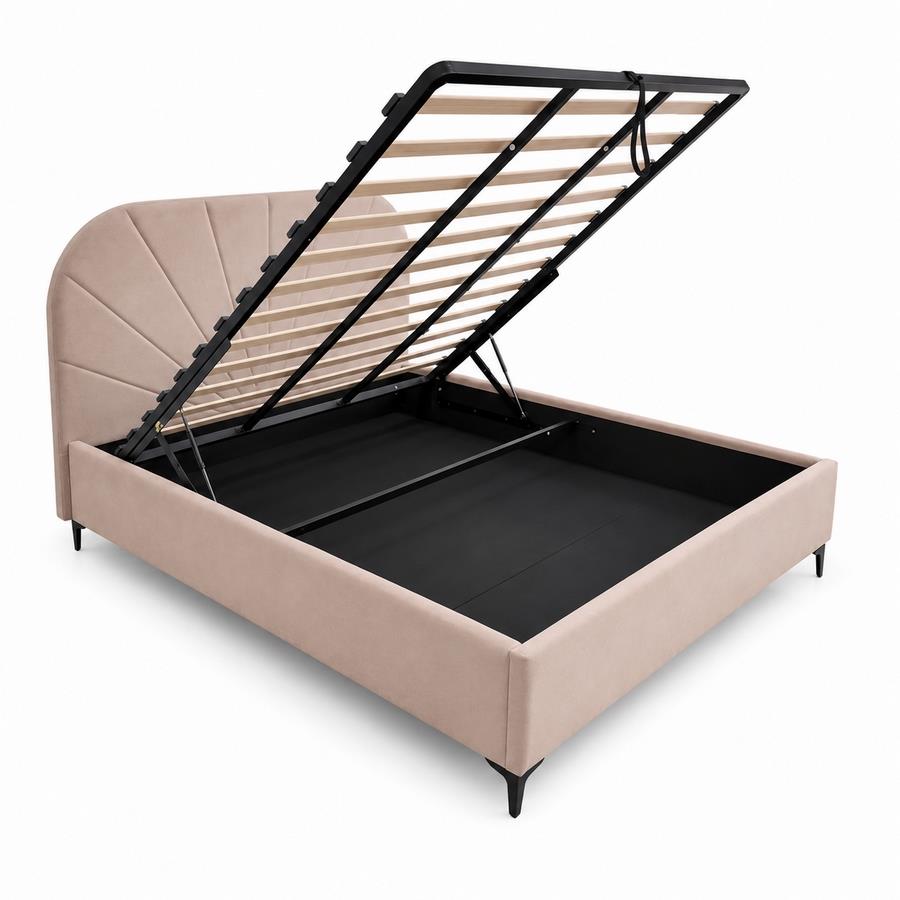 Letto matrimoniale imbottito tortora con contenitore 160x200 cm - Orion