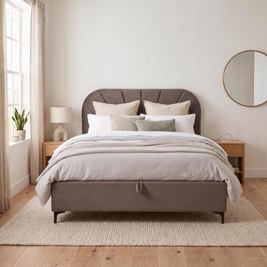 Letto matrimoniale imbottito marrone con contenitore 160x200 cm - Orion