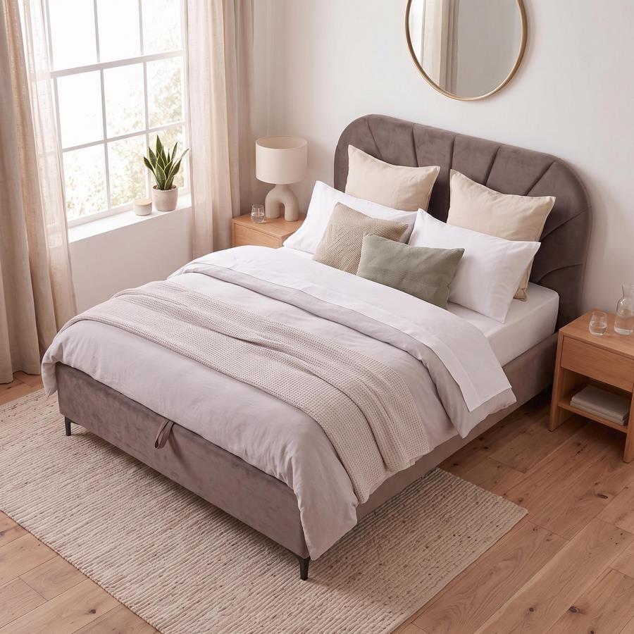 Letto matrimoniale imbottito marrone con contenitore 160x200 cm - Orion